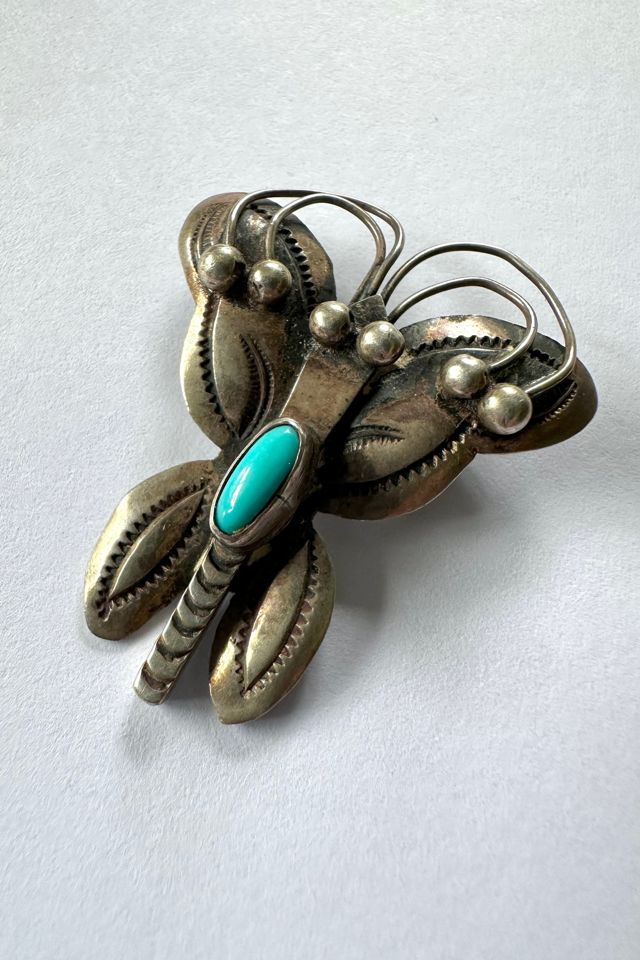 Vintage Sterling Silver and Turquoise Butterfly Pin Selected by Grievous Angel Vintage #1