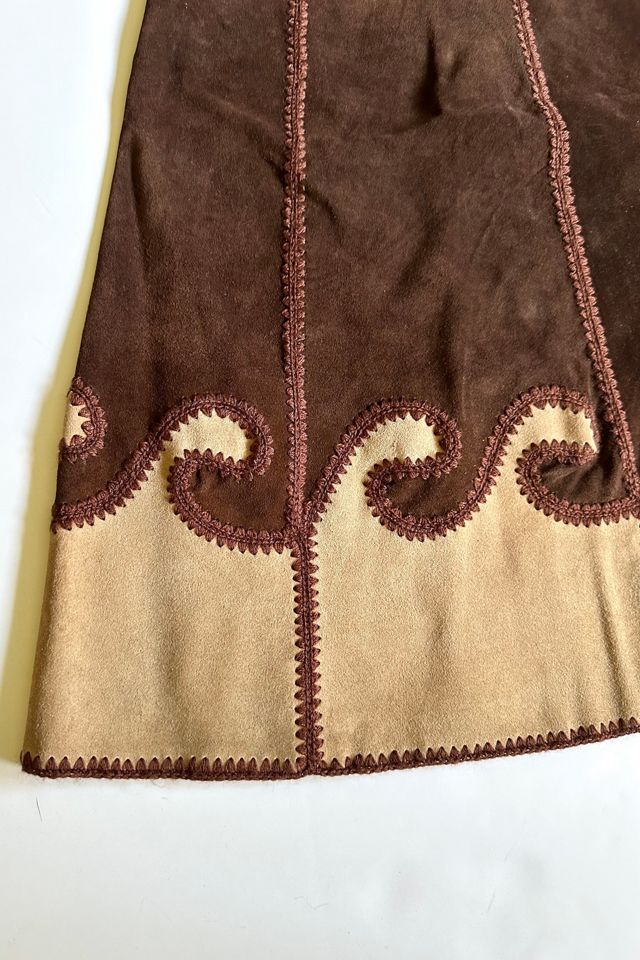 Vintage 1970s Brown Suede Patchwork Wave Maxi Skirt Selected by Cherry #2