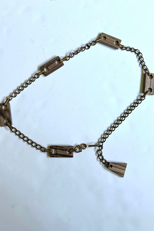 Vintage 1970s Gold Tone Chain and Wood Belt Selected by Cherry #1