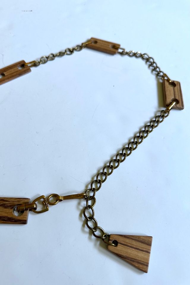 Vintage 1970s Gold Tone Chain and Wood Belt Selected by Cherry #2