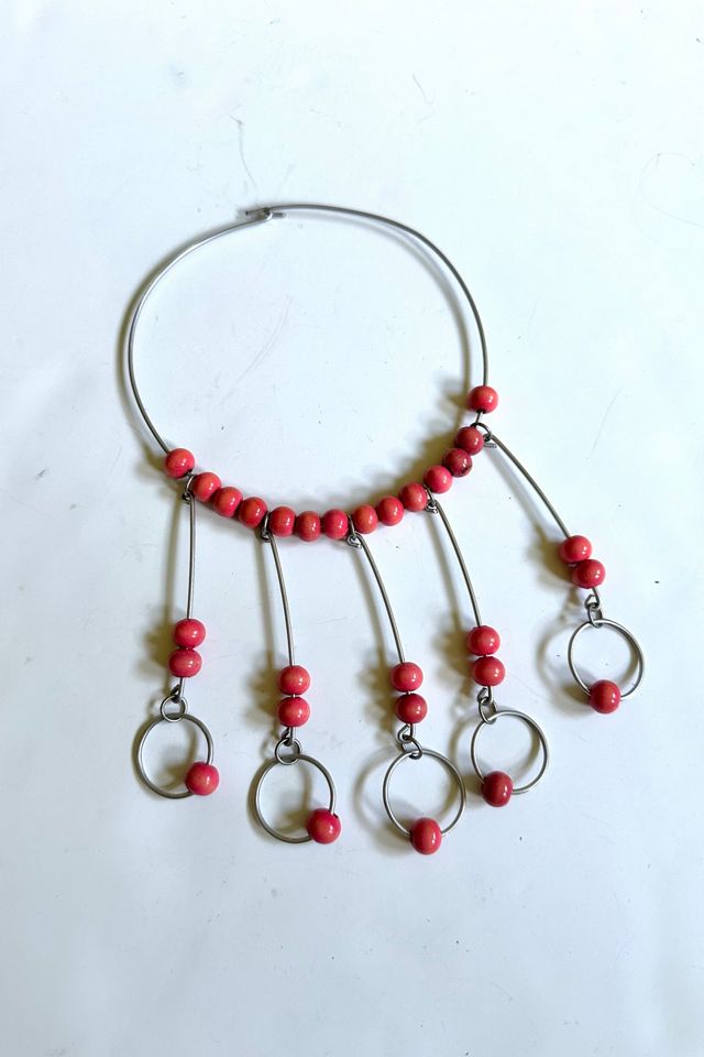 Vintage 1960s Aluminum Choker with Painted Wooden Beads Selected by Cherry #1