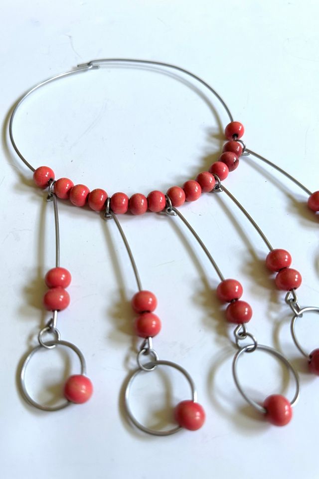 Vintage 1960s Aluminum Choker with Painted Wooden Beads Selected by Cherry #2