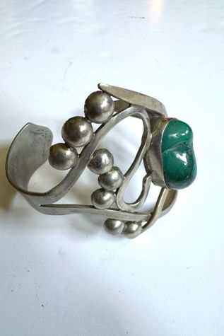 Vintage 1970s Artisan Silver and Stone Cuff Selected by Cherry