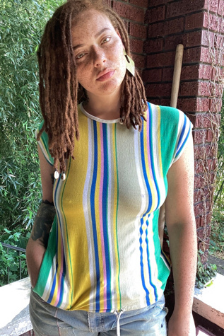 Vintage 1970s Pastel Striped Drawstring Top Selected by Cherry