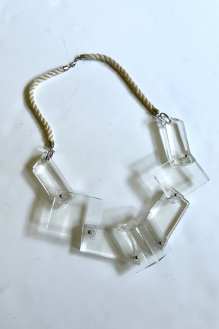 Vintage 1990s Clear Acrylic Cube and Rope Necklace Selected by Cherry
