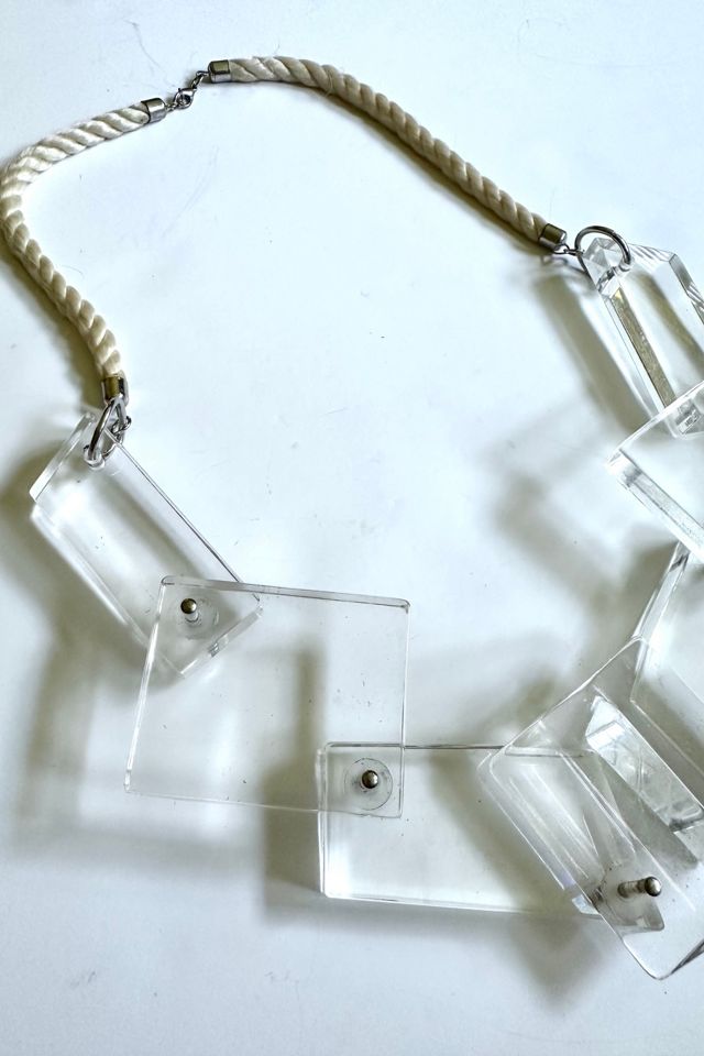 Vintage 1990s Clear Acrylic Cube and Rope Necklace Selected by Cherry #1