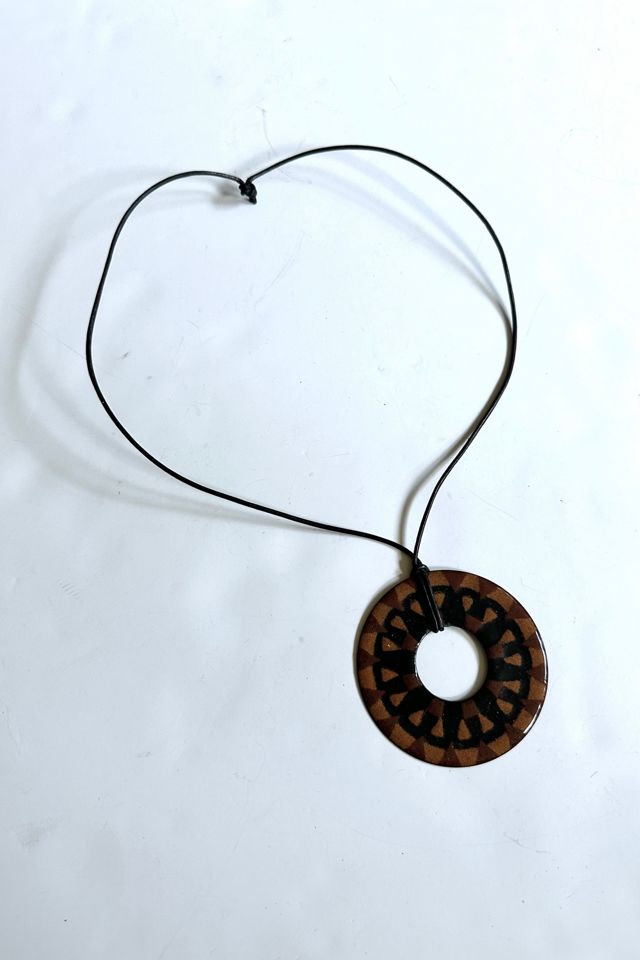 Vintage 1970s Painted Enamel Ring and Leather Strap Necklace Selected by Cherry #1