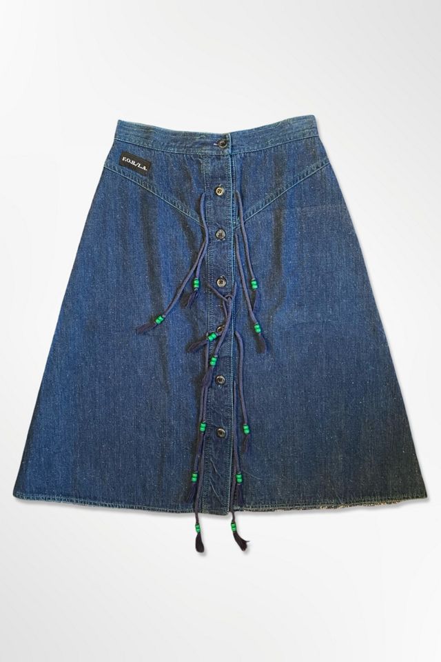 1970s Denim Button Front Beaded Tie Skirt Selected By Ritual Vintage Free People