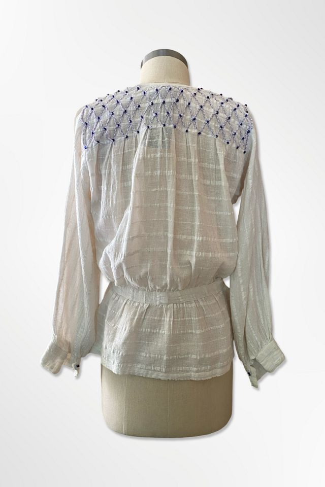 1970s Beaded Cotton Gauze Tie Back Peasant Blouse Selected By Ritual Vintage #2
