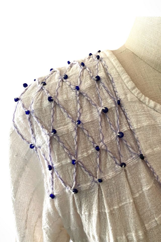 1970s Beaded Cotton Gauze Tie Back Peasant Blouse Selected By Ritual Vintage #3