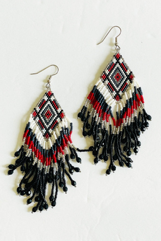 Vintage Large Red and Black Beaded Dangle Earrings Selected by FernMercantile