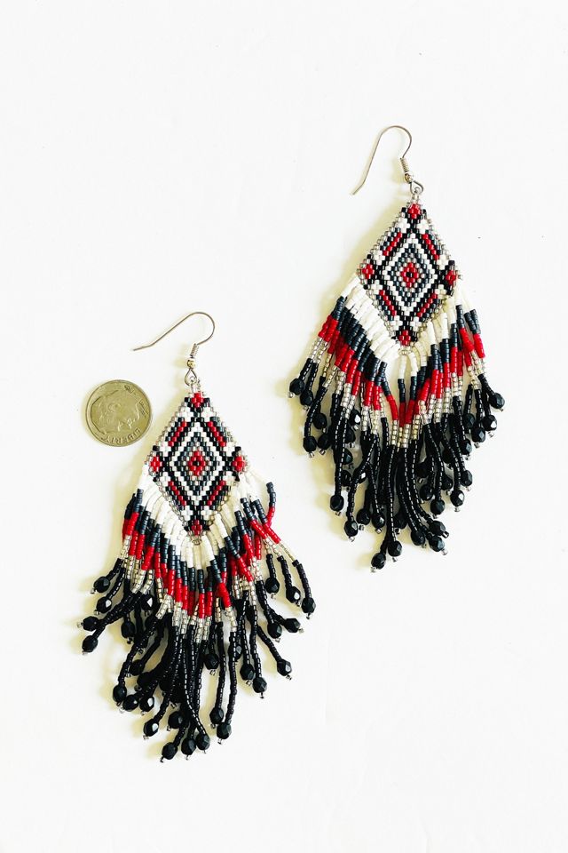 Vintage Large Red and Black Beaded Dangle Earrings Selected by FernMercantile #2