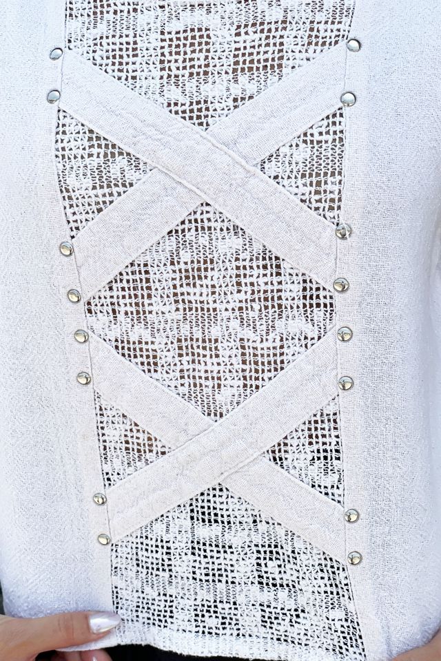 Vintage 1990's Ivory Boho Cropped Studded Top Selected by FernMercantile #1