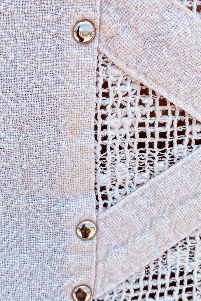 Vintage 1990's Ivory Boho Cropped Studded Top Selected by FernMercantile #3