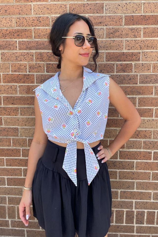 Vintage 1970's Flower and Polkadot Crop Top Selected by FernMercantile #1