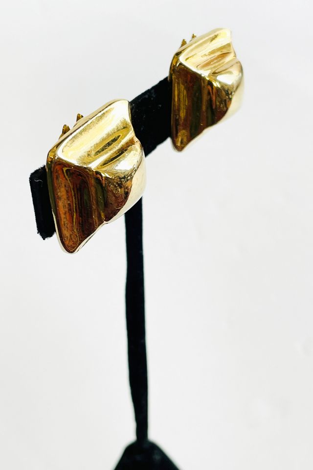 Vintage Gold Sculptural Square Domed Clip Earrings Selected by FernMercantile #2