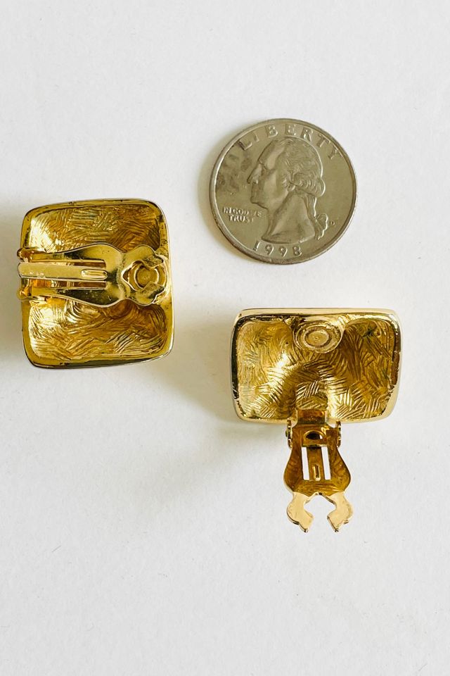 Vintage Gold Sculptural Square Domed Clip Earrings Selected by FernMercantile #3