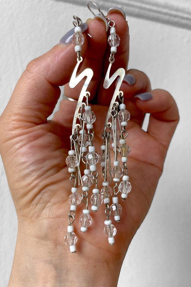 80s Beaded Lightning Bolt Chandelier Earrings Selected by MARMALADE #1