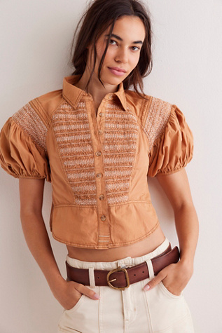 We The Free Molly Smocked Top at Free People in Hazel, Size: Small