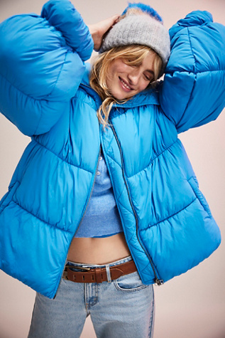 Solid Cotton Candy Puffer Jacket At Free People In Blue Jay, Size: Large