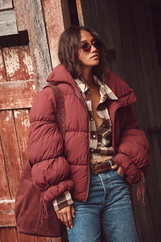 Solid Cotton Candy Puffer Jacket At Free People In Pomegranate, Size: Large