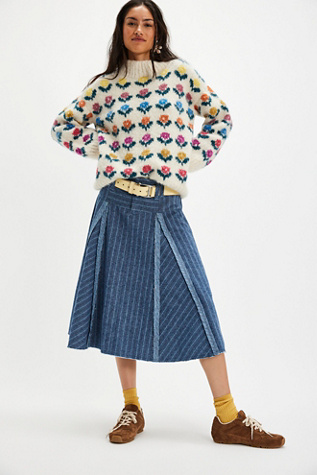 Amelia Midi Skirt by Free People in Blue, Size: US 8