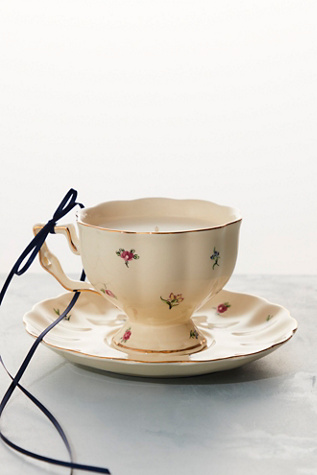 Teacup Candle With Saucer by Free People in Tan