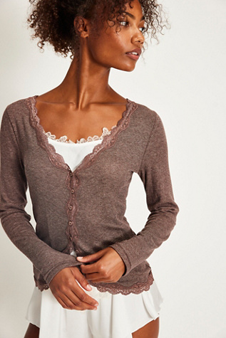 Big Love Rib Cardi By Intimately At Free People In Coco Heather, Size: XL