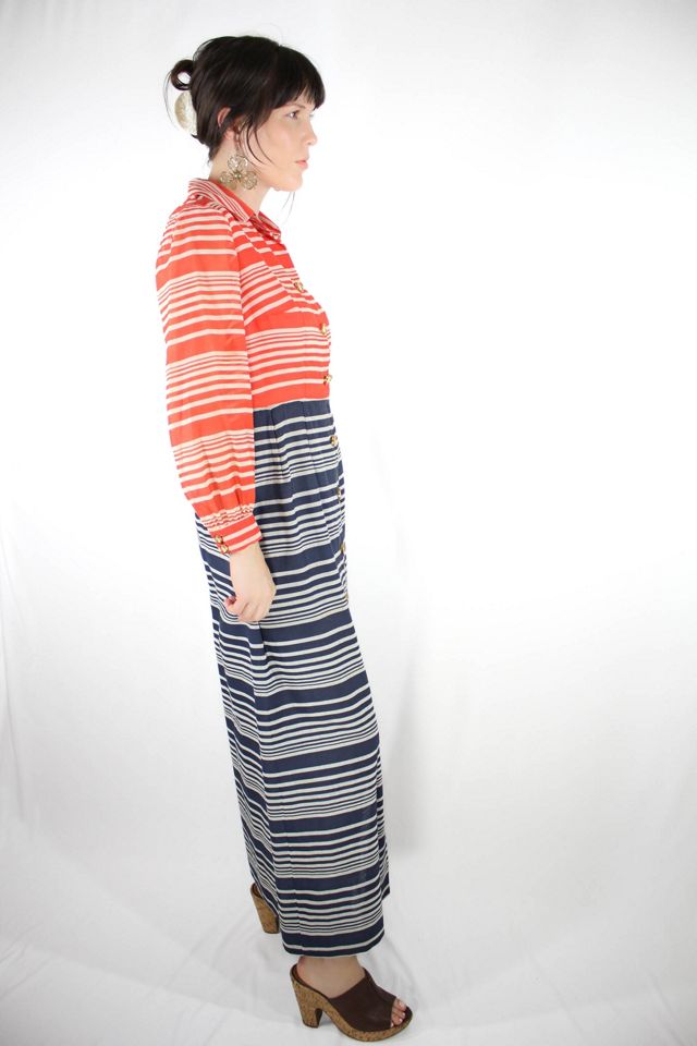 1960s Red White & Blue Striped Maxi Dress Selected By Moons + Junes Vintage #1
