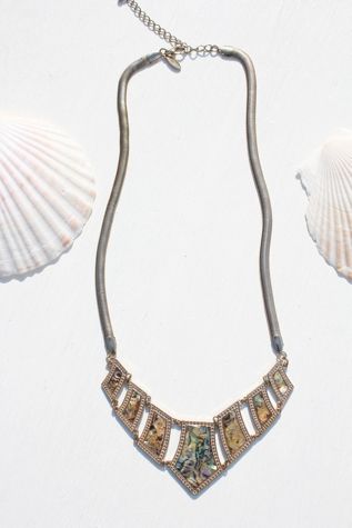 Vintage Abalone Shell Gold Snake Chain Bib Necklace Selected By Moons + Junes Vintage
