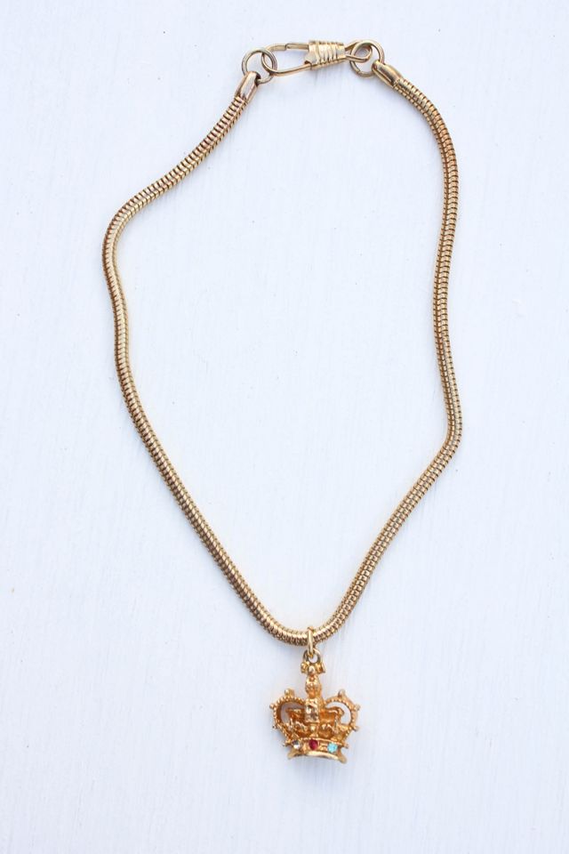 Vintage Queen Gold Rhinestone Crown Choker Necklace Selected By Moons + Junes Vintage