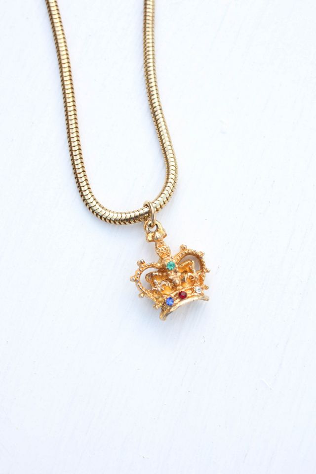 Vintage Queen Gold Rhinestone Crown Choker Necklace Selected By Moons + Junes Vintage #1