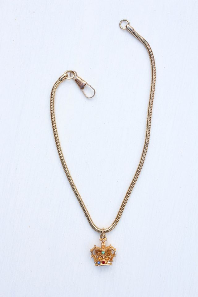 Vintage Queen Gold Rhinestone Crown Choker Necklace Selected By Moons + Junes Vintage #3