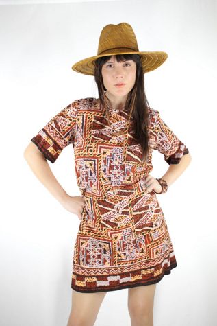 1970s Hawaiian Tiki Midi Dress Selected By Moons + Junes Vintage