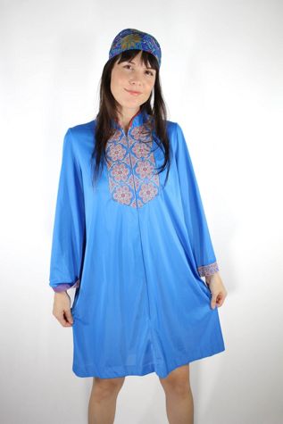 1970s Blue Kaleidoscope Kaftan Midi Dress Selected By Moons + Junes Vintage