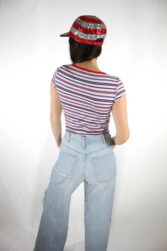 Y2K Red White & Blue Striped Top Selected By Moons + Junes Vintage #2