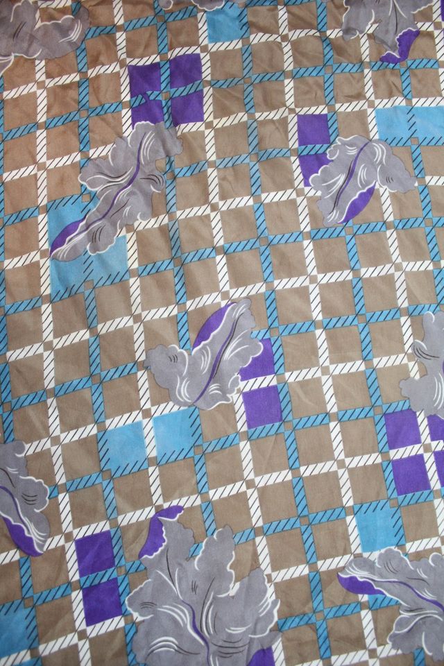 Vintage Floral Checkered Grey Silk Scarf Selected By Moons + Junes Vintage #1