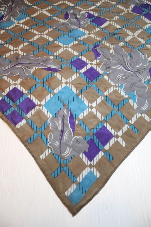 Vintage Floral Checkered Grey Silk Scarf Selected By Moons + Junes Vintage #2