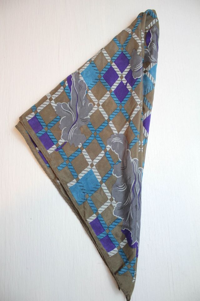 Vintage Floral Checkered Grey Silk Scarf Selected By Moons + Junes Vintage #3