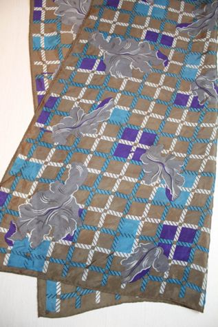 Vintage Floral Checkered Grey Silk Scarf Selected By Moons + Junes Vintage