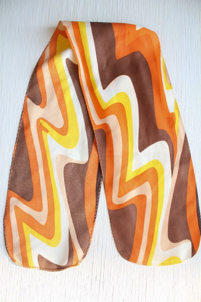 1970s Orange Wavy Silk Neck Scarf Selected By Moons + Junes Vintage #1
