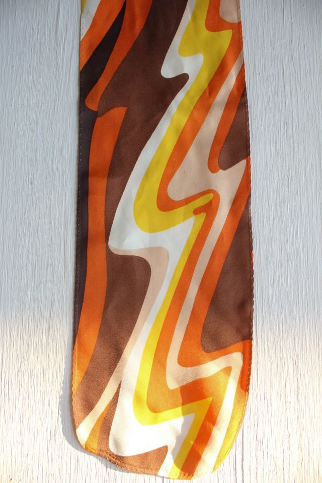 1970s Orange Wavy Silk Neck Scarf Selected By Moons + Junes Vintage #2