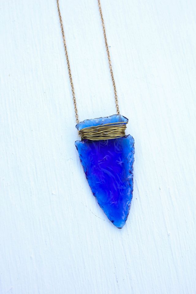 Vintage Upcycled Blue Glass Arrow Necklace Selected By Moons + Junes Vintage #2