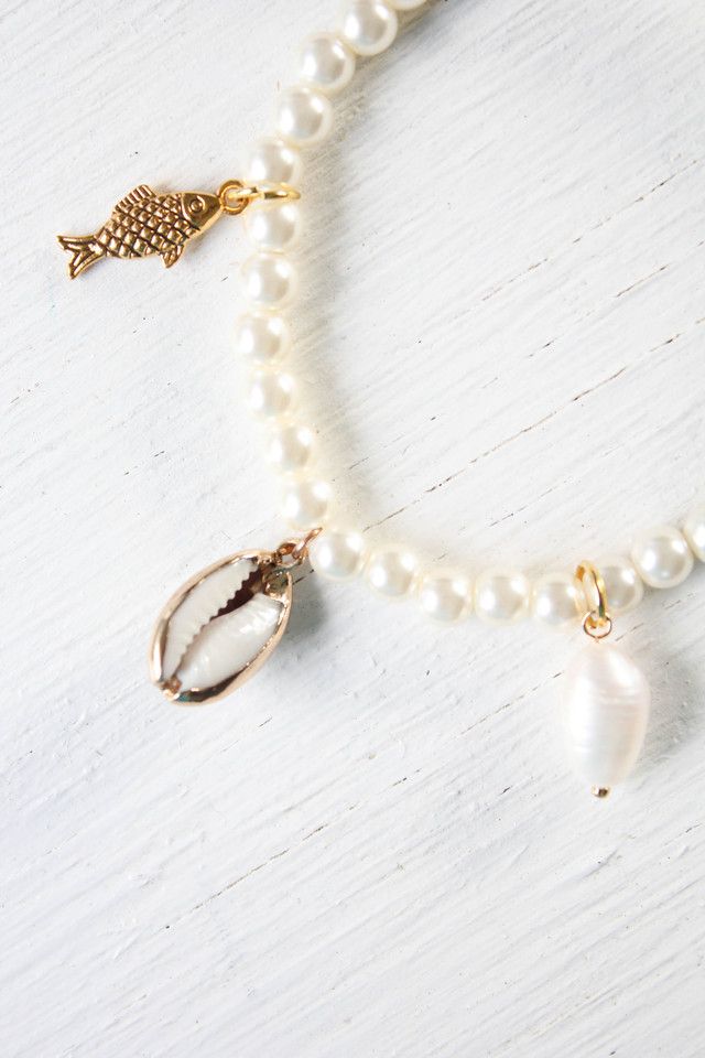 Upcycled Vintage Gold Shell Charm Pearl Bracelet Selected By Moons + Junes Vintage #2