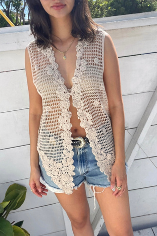 Crochet Floral Natural Vest Selected by Madly Vintage