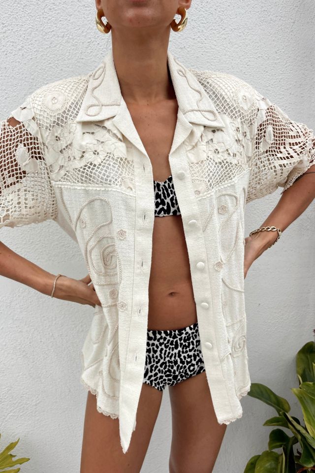 Cream Crochet Beach Shirt Selected by Madly Vintage #1