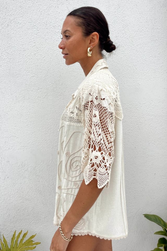 Cream Crochet Beach Shirt Selected by Madly Vintage #3
