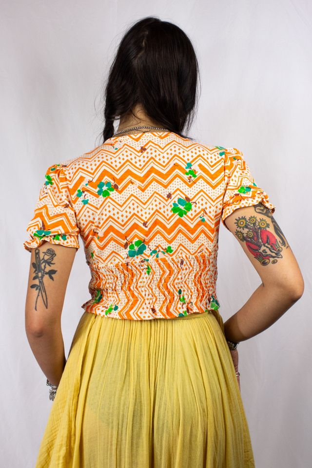 Vintage 1970s Floral Chevron Blouse Selected by Black Shag Vintage #1