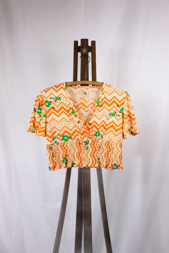 Vintage 1970s Floral Chevron Blouse Selected by Black Shag Vintage #2