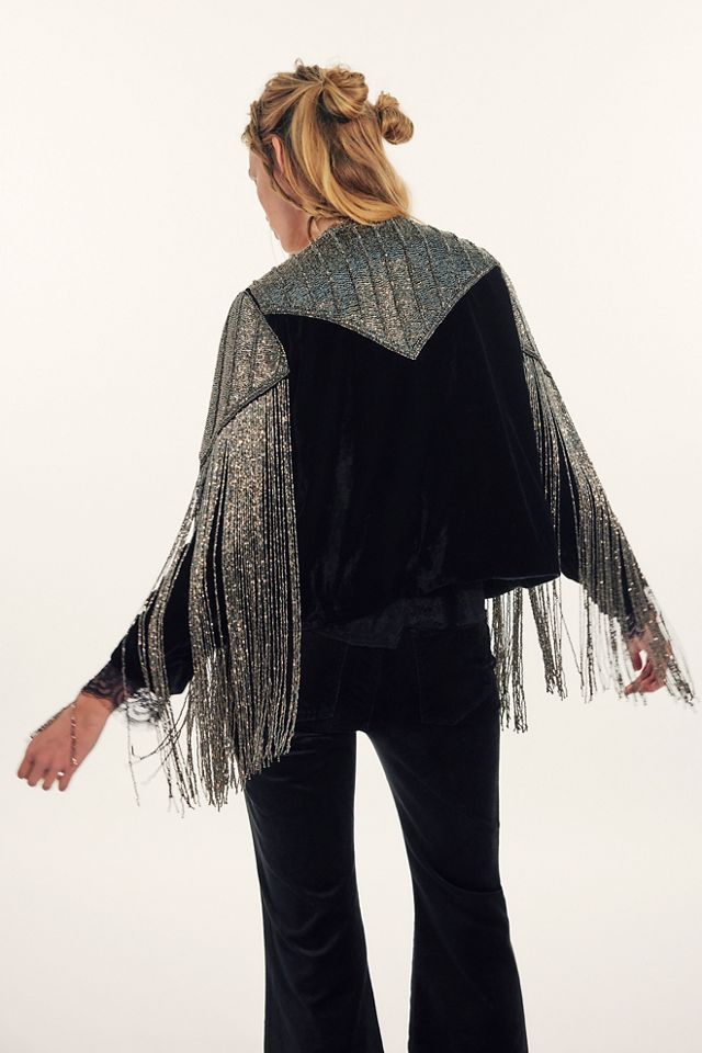 Llani Donna Velvet Fringe Jacket #1